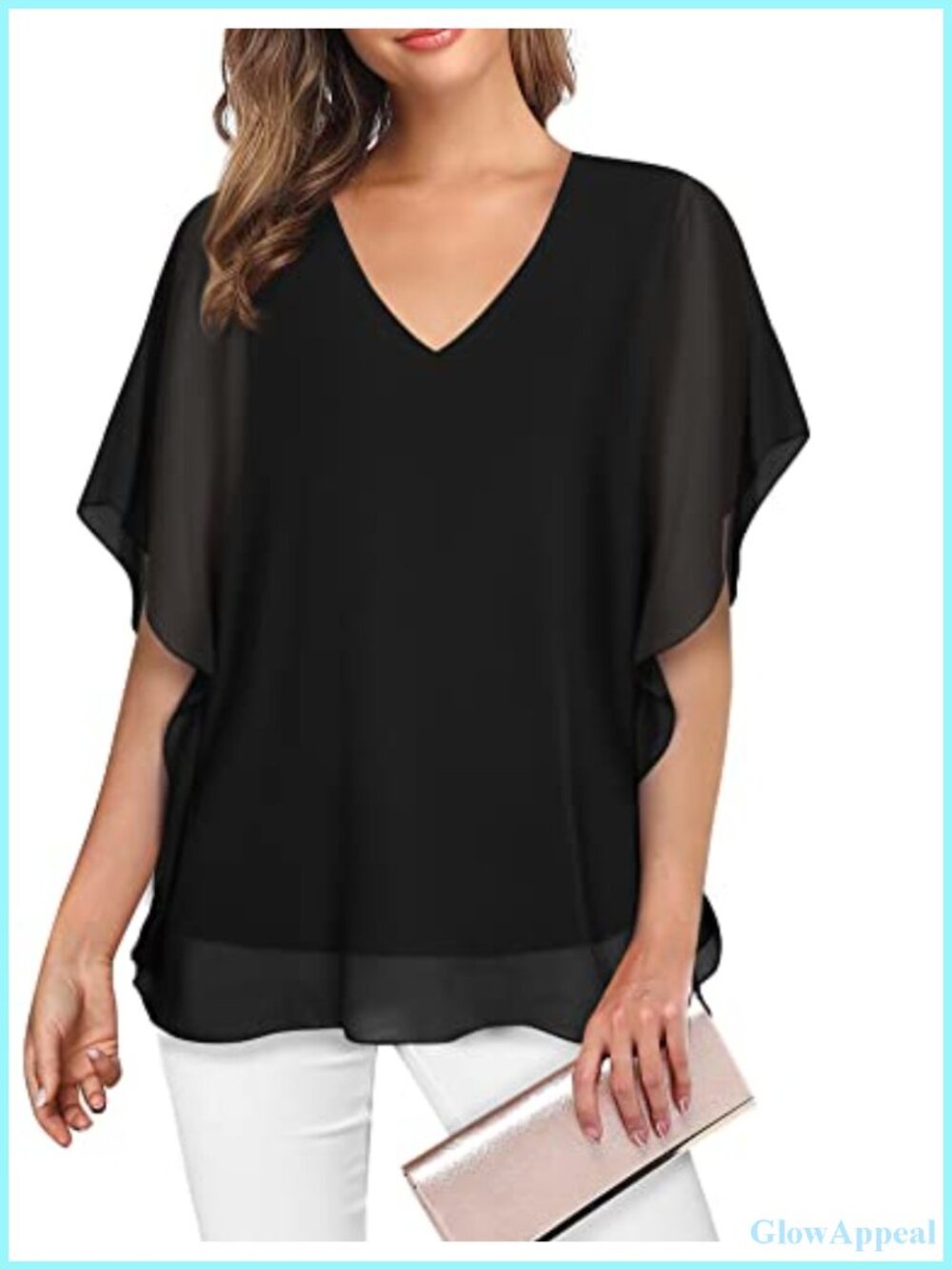 Women's Loose Flouncing Flutter Sleeve Double-Layered Chiffon Elegant Tunic Top